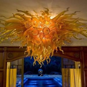 Amber glazen bloem plafondlamp kroonluchters led-verlichting prachtige ontwerp woondecoratie moderne stijl handgeblazen plafondlicht