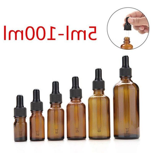 Ambre Verre Liquide Réactif Pipette Bouteilles Compte-gouttes Aromathérapie 5 ml-100 ml Huiles Essentielles Parfums bouteilles en gros gratuit DHL Kwhct