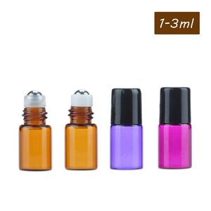 Amber Glass Roll on Bottle Perfume Essentiële Olie Flessen 1ml 2 ml 3 ml Glas / staal Kraal Transpant / Milky White Houder Walk Bead-flessen