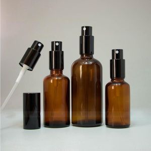 Amber Glas Spray Parfumflesjes 10ml 15ml 20ml 30ml 50ml 100ml Dikke Sproeier flessen met Zwarte Pomp Sproeier Verstuiver Wbgvx