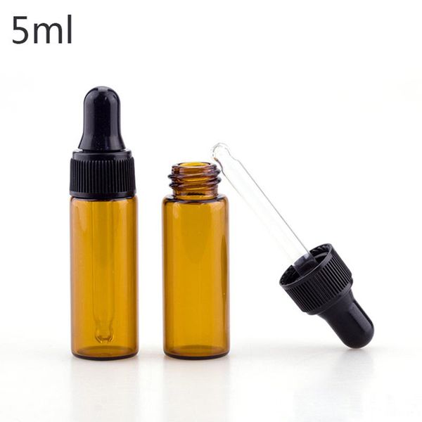 Amber mini bouteilles en verre 5 ml de flacons d'affichage d'huile essentielle avec couvercles de compte-gouttes de pipette noire pour ejuice eliquid