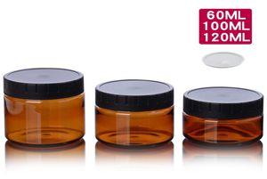 Amber Pet Plastic Cosmetic Jars Face Hand Lotion Cream Bottles avec Black Vis Cap 60 ml 100ml 120 ml3580042