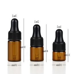 Amber petit flacons de parfum 1 ml 2 ml 3ml 1200pcs / lot Huile essentielle Affichage des bouteilles en verre mini bouteille d'échantillon marron
