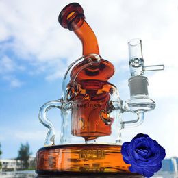 Amber Stevige DAB RUG HEUZE Glas Water Bongs Bubbler Recycler Water Pipe Rigs Recycler Oil Rig Hookah voor Roken Accessoires 14mm Joint