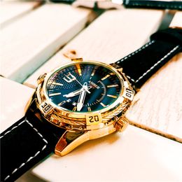 Amber Time verkoopt volledig automatische quartz horloge herenmode ronde multifunctionele waterdichte lichtgevende horloge