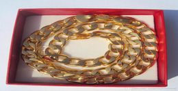 Amberta Stamp 925 Jaune Solide 24k Gol Gf Link Chain Mens Courbain Collier Cubain 60010 mm Italie1893547