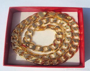 Amberta -stempel 925 Geel Solid 24K Gold GF Link Chain Mens Curb Cuban ketting 60010mm Italië1491165