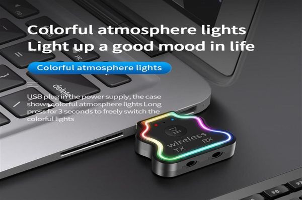 Ambient Light USB Bluetooth 50 Récepteur d'émetteur 35 mm Adaptateur sans fil de musique stéréo AUX pour la tablette PC TV casque Cara21257N4897900