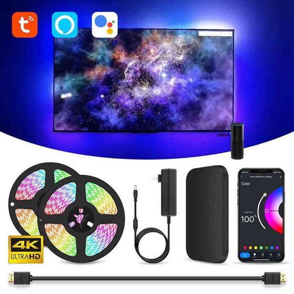 Tira de luces Led de retroiluminación ambiental para TV y PC para dispositivos HDMI, Kit de luces Led de sincronización a Color con pantalla de cinta USB RGB para Alexa, Google TV Box W170H