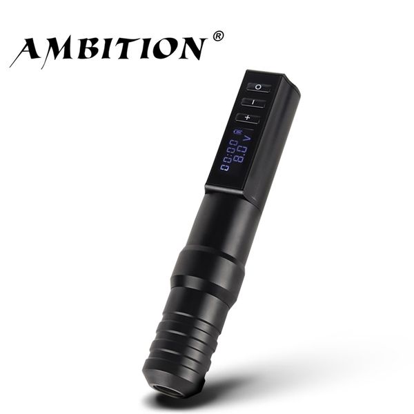 Pluma de máquina de tatuaje inalámbrica profesional Ambition con pantalla LED Digital de Motor sin núcleo de potencia portátil para arte corporal 220624