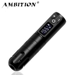 Ambition Soldier Máquina de tatuaje inalámbrica Pluma de batería giratoria con paquete de energía portátil 2400 mAh Pantalla digital LED para arte corporal 231225