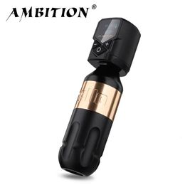 Ambition Tattoo Machine Rotary Pen Kit 2400mAh Inalámbrico Kuark Fuente de alimentación Maquillaje permanente Ceja Labio Tatuaje Principiante Artister 240315