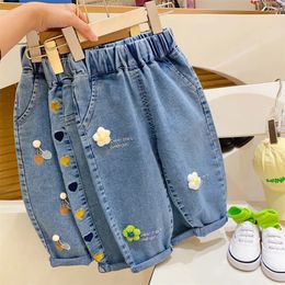 Jeans brodés à fleurs pour filles, pantalons pour bébés garçons et filles, Daduhey, jambes larges, sarouel, bas de vêtements, 240220