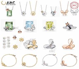 AMC strass set parel 925 zilveren hanger vrouwelijke sieraden officieel logo klassieke vuurvlieg zon bloem liefde ketting groothandel7623923