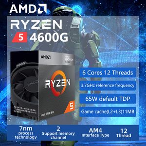 Processeur CPU AMD Ryzen 5 4600G R5 4600G 3,7 GHz 6 cœurs 12 threads 7NM L3 = 8 M 100-000000147 Socket AM4 scellé et avec le refroidisseur