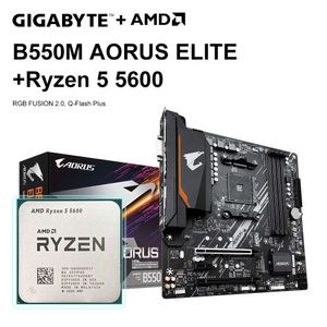 AMD Ryzen 5 5600 R5 5600 CPU + GIGABYTE B550M AORUS ELITE Moederbord Set Socket AM4 DDR4 128GB M.2 SATA III 4000(OC)MHz Moederbord