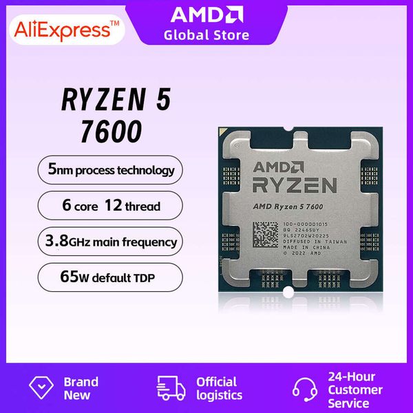 Procesador de CPU AMD Ryzen 5 7600 R5 7600, nuevo enchufe AM5, gráficos AMD Radeon, Chips integrados GPU Novo Desktop