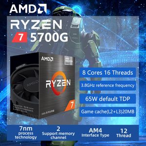 AMD RYZEN 7 5700G R7 5700G 3.8 GHz acht-core 16-thread 65W CPU-processor L3 = 16m 100-000000263 Socket AM4 NIEUW en hebben FAN