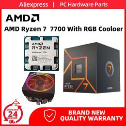 AMD Ryzen 7 7700 avec boîtier de refroidissement RGB Vision 3.8 GHz, processeur 8 cœurs 16 threads 5NM L3 = 32 M et ventilateur pour carte mère B650 AM5