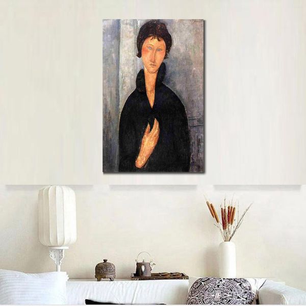 Amedeo Modigliani figura lienzo arte hecho a mano mujer con ojos azules pinturas al óleo para decoración de apartamento moderno