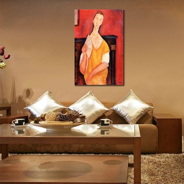 Amedeo Modigliani Figure Toile Art Main Femme avec Un Ventilateur (lunia Czechowska) Peintures À L'huile pour Appartement Décor Moderne