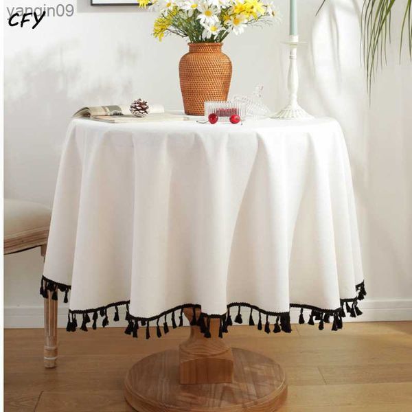 Ameirca solide coton lin gland nappe ronde 150cm nappes couverture serviette maison mariage décor table ronde cartes L230626