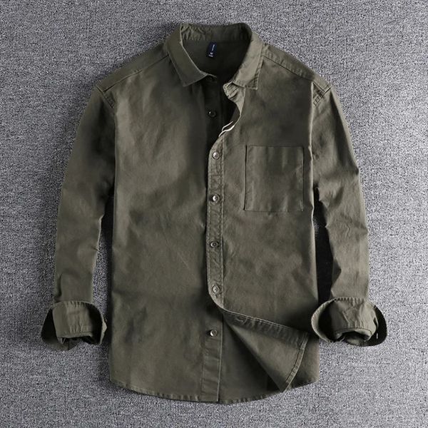 Amekaji hommes chemise Cargo à manches longues lavé pur coton uniforme militaire léger travail décontracté Style Safari chemises masculines manteaux de dessus 240115