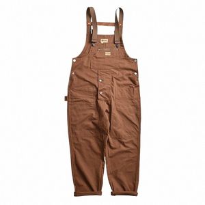Amekaji Salopette multi-poches Hommes Vêtements de travail en plein air Vêtements Rétro Casual Loose Baggy Cargo Pantalon Pantalon Travail Combinaison Hommes L4af #