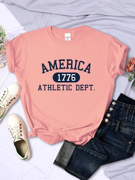 Amérique 1776 Athletic Dept Lettre T-shirt Femme Sport Casual Crop Top Cool Hip Hop T-shirt doux respirant T-shirt Femmes v8aY #
