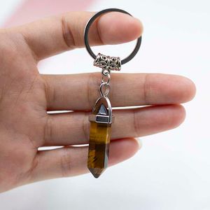 Porte-clés en pierre naturelle, prisme hexagonal Chakra américain, porte-clés pour sac à main, bijoux à la mode, cadeau, livraison directe