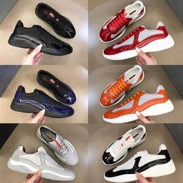 Diseñador de America Cup Fashion Menses Casual Shoes Top Patent Torning Flat Flat White Mesh Lace-Up Outdoor Comfort Runner Trainers Snakers