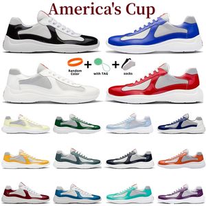 America Cup Men Femmes Chaussures décontractées Designer Sneaker Top Patent Leather Trainers plats Noir Blanc Mesh à lacets en plein air Runner Trainer Sneakers Taille 35-46