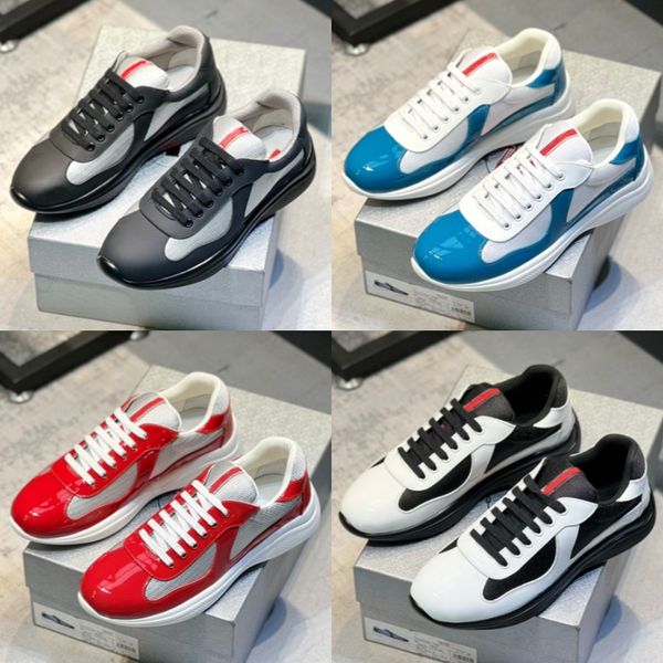 America Cup Men Femmes Chaussures décontractées Designer Sneaker Top Patent Leather Trainers plats Noir Blanc Mesh à lacets en plein air Runner Trainer Sneakers Taille 35-46