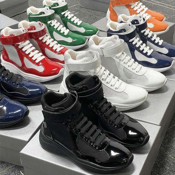 America Cup XL Baskets en cuir Designer Hommes Chaussures en cuir verni Mesh Nylon Runner Formateurs Femmes High Top Casual Chaussures Femme Chaussures de plein air avec boîte NO53