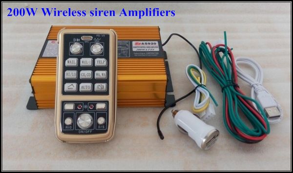 Amplificateur de sirène de police avec télécommande sans fil 200W, alarme de voiture avec microphone (sans haut-parleur)