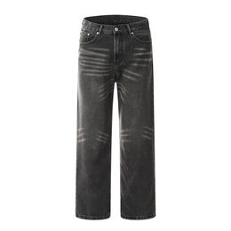 America High Street Vintage Rayé Jeans Homme Droit Lâche Plissé Rétro Lavé Pleine Longueur Pantalon En Denim Décontracté Quatre Saisons