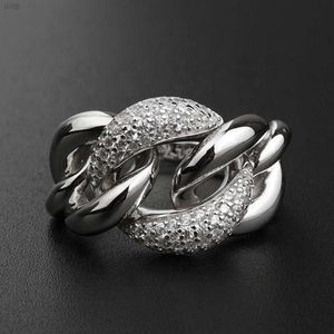 Amerika punk sieraden Cubaanse ringen voor meisjesketen 18k gouden kubieke zirconia rapper Big Buckle 925 Sterling Silver Diamond Link Ring