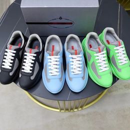 America's Cup Men Casual Shoes Soft Rubber Walking Bike Fabric Sneakers Cow Echt leren lage tops Sneaker Platform Colors Sole Sports Runner Trainers 38-47Size
