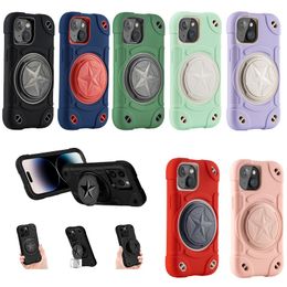 America Shield 360 Rotación Kickstand Estuches para teléfonos a prueba de golpes para Iphone 14 Pro Max 13 12 Pro Heavy Duty Hybrid 3in1 Soft Silicone Hard PC Robot Defender Contraportada