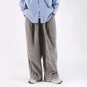 Pantalon ample en velours côtelé pour homme, Style américain, couleur unie, surdimensionné, jambes droites et larges, décontracté, quatre saisons