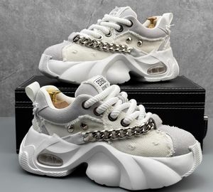 America XL denim mannen sneakers lederen klinknagels kettingen hoogwaardige platte zwarte mesh veter-up casual schoenen buitenloper trainers beker schoenen 223