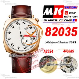American 1921 82035 A4400 Reloj automático para hombre MKF 40 mm Oro rosa Esfera blanca Correa de cuero marrón liso Super Edition Puretimewatch Reloj Hombre Montre Hommes PTVC