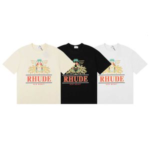 Amerikaans 2023 Modemerk Rhude Long Tailed Parrot Print Hip Hop Mens en Dames Leisure Round Round Round Neck korte mouw T-shirt