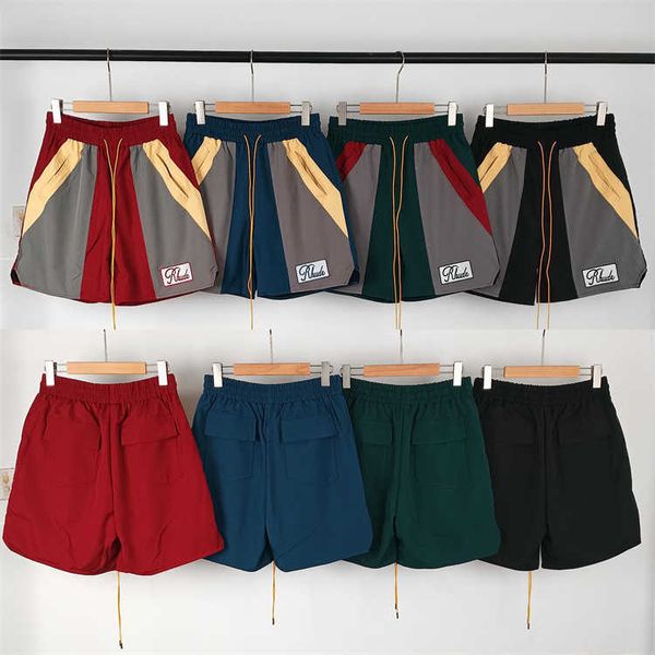 American 2023 Niche Trendy Rhude bordado Color a juego Tie Up pantalones cortos deportivos informales elásticos para hombres y mujeres