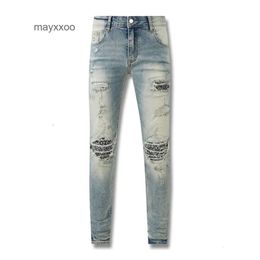 American 2024 amiirii jean jean violet demin jeans high mens street boue jaune usé de cajou usé fleur brisée patch hole en direct j36u