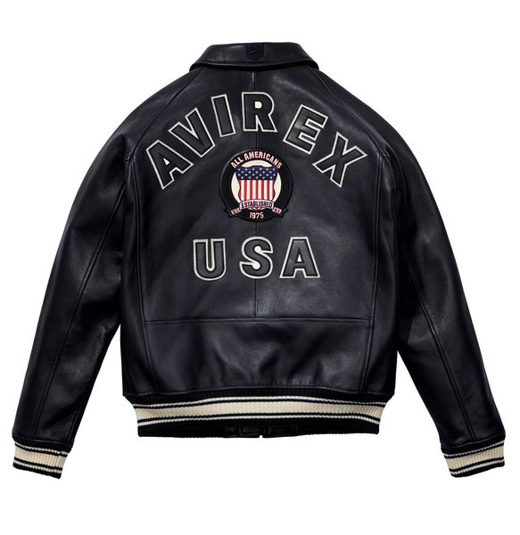 1975 cuero genuino Deportes de ocio Chaqueta bomber AVIREX-USA piel de oveja gruesa blanca