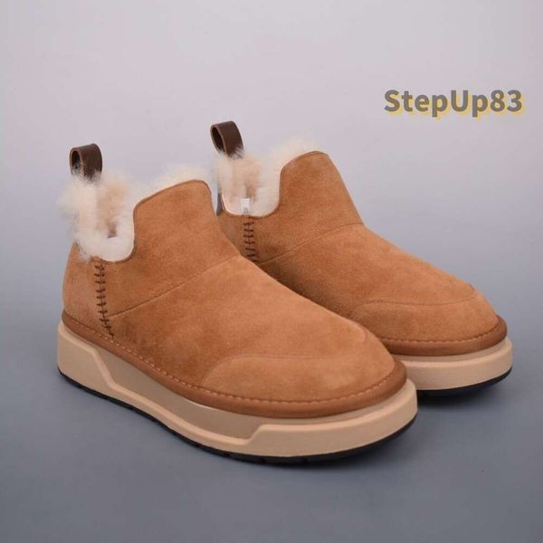 American Angeles Botas de nieve para mujer Plataforma cálida de invierno Tobillo de lana Negro Teñido con agua Piel de vaca Piel de oveja Zapatos para mujer Marrón Blanco Beige Zapatillas