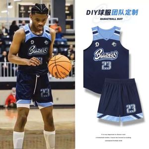 Costume de basket-ball américain Costume de basket-ball masculin Blue Basketball Suit Summer Boys 'Séchure rapide Étudiant Polyester Fibre Jersey