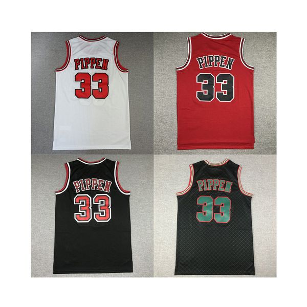 Ropa de baloncesto estadounidense Scottie Pippen 33 retroceso hombres camisetas rojo negro blanco mitchell ness camisa tamaño adulto jersey cosido orden de la mezcla