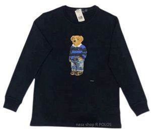 American Bear Polos Men's T-shirt Cartoon Bear Pullover Gedrukt katoen met lange mouwen Europese en Amerikaanse lente en herfst Nieuw casual contrast Kleur Katoen groot